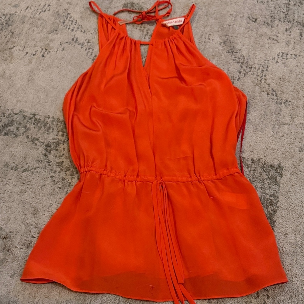 (018)Rebecca Taylor Silk Halter Top | Orange Tie Neck Blouse | Size 6
